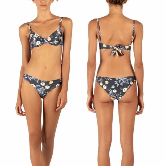 ⭐Encantadore Floral Bikini 2 PC Set Womens Sz L Navy Blue Full Coverage Carmen⭐ - Picture 1 of 11